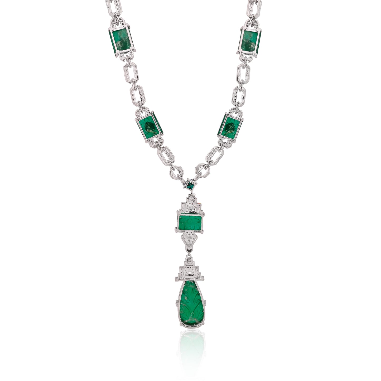 925 Silver Carved Emerald Doublet Necklace with CZ Accents – Luxury Statement Pendant Jewelry