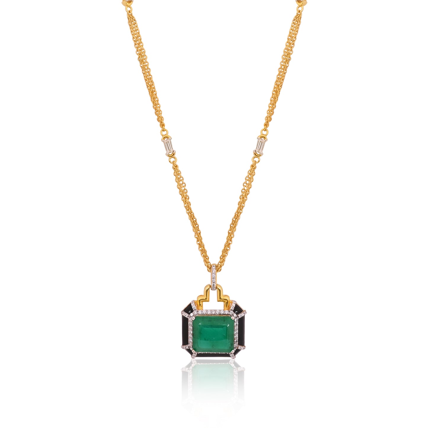 925 Silver Emerald Doublet Pendant Necklace | Gold Plated Sterling Silver Chain | Art Deco Green Gemstone Jewelry for Women