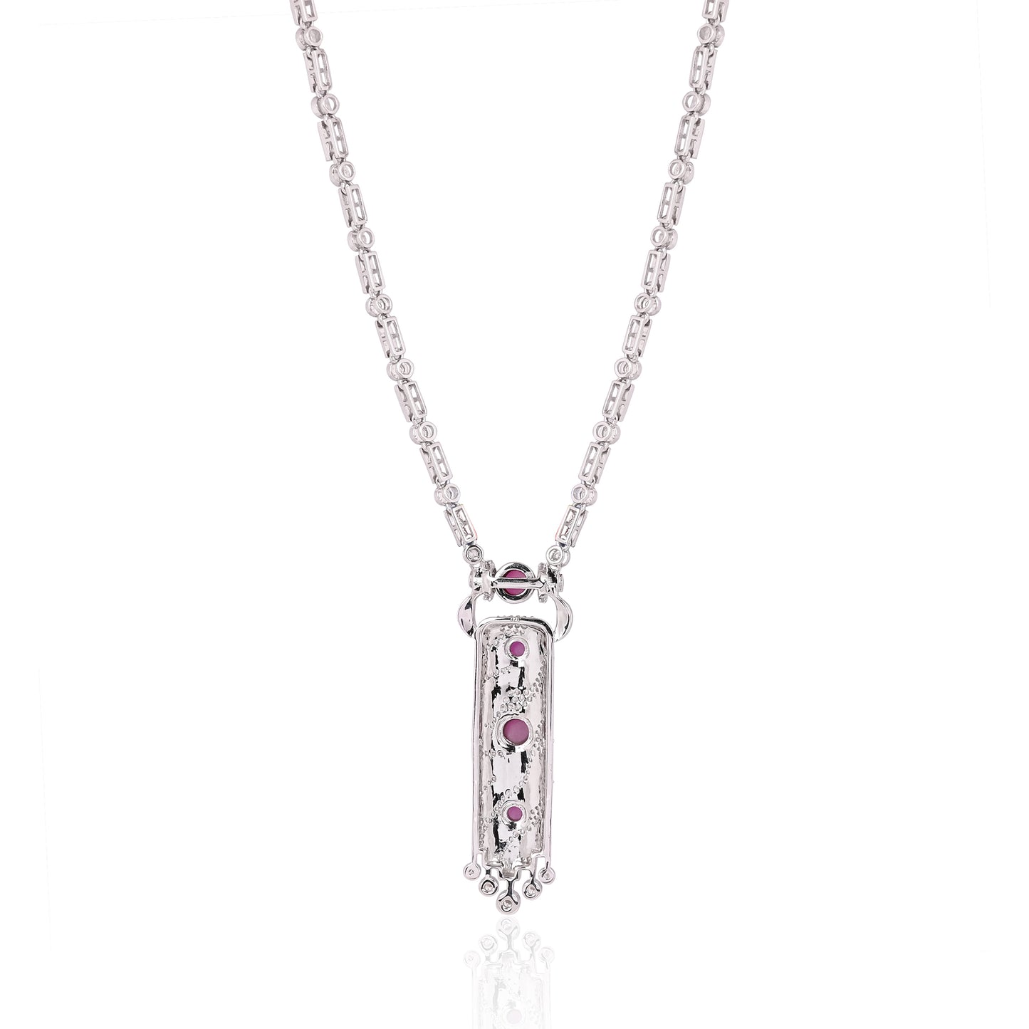 925 Silver Black Enamel Necklace with Pink Tourmaline Hydro & CZ – Vintage-Inspired Statement Jewelry
