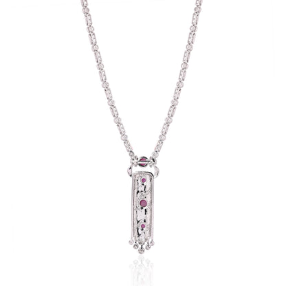 925 Silver Black Enamel Necklace with Pink Tourmaline Hydro & CZ – Vintage-Inspired Statement Jewelry