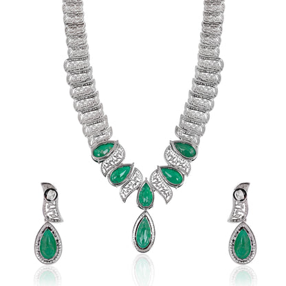 925 Silver Emerald Doublet Necklace and Earring Set with CZ Accents – Luxury Bridal Statement Jewelry