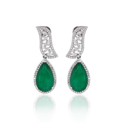 925 Silver Emerald Doublet Necklace and Earring Set with CZ Accents – Luxury Bridal Statement Jewelry