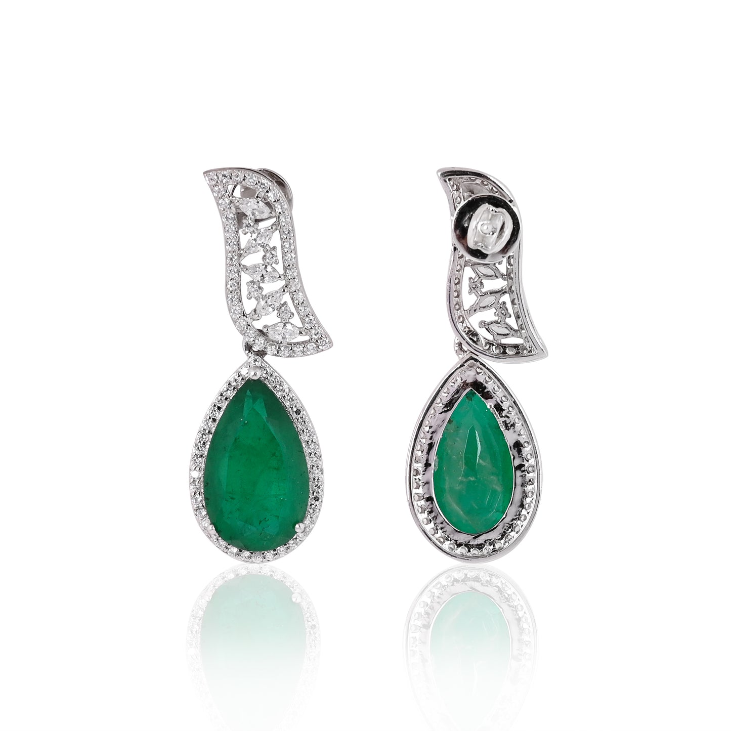 925 Silver Emerald Doublet Necklace and Earring Set with CZ Accents – Luxury Bridal Statement Jewelry