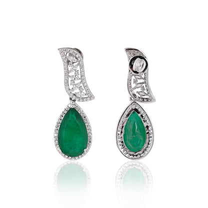 925 Silver Emerald Doublet Necklace and Earring Set with CZ Accents – Luxury Bridal Statement Jewelry
