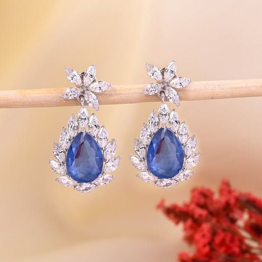 Elegant Green Emerald & Blue Sapphire Doublet Earrings in 925 Silver with Cubic Zirconia Accents – Luxury Statement Jewelry