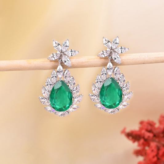 Elegant Green Emerald & Blue Sapphire Doublet Earrings in 925 Silver with Cubic Zirconia Accents – Luxury Statement Jewelry
