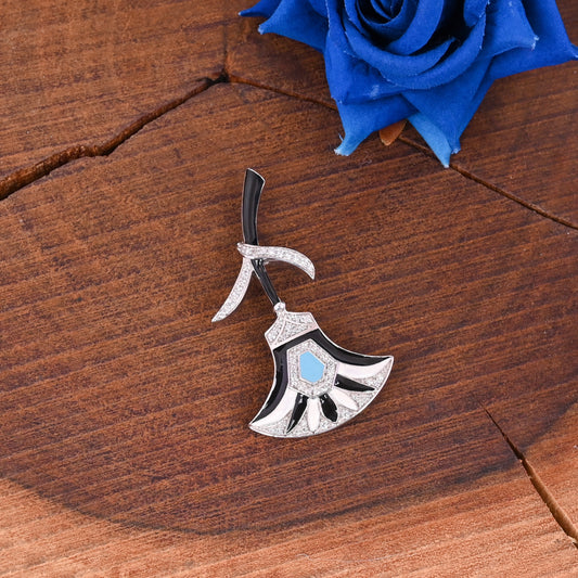 925 Sterling Silver Black & White Enamel With Cubic Zirconia Unisex Broach