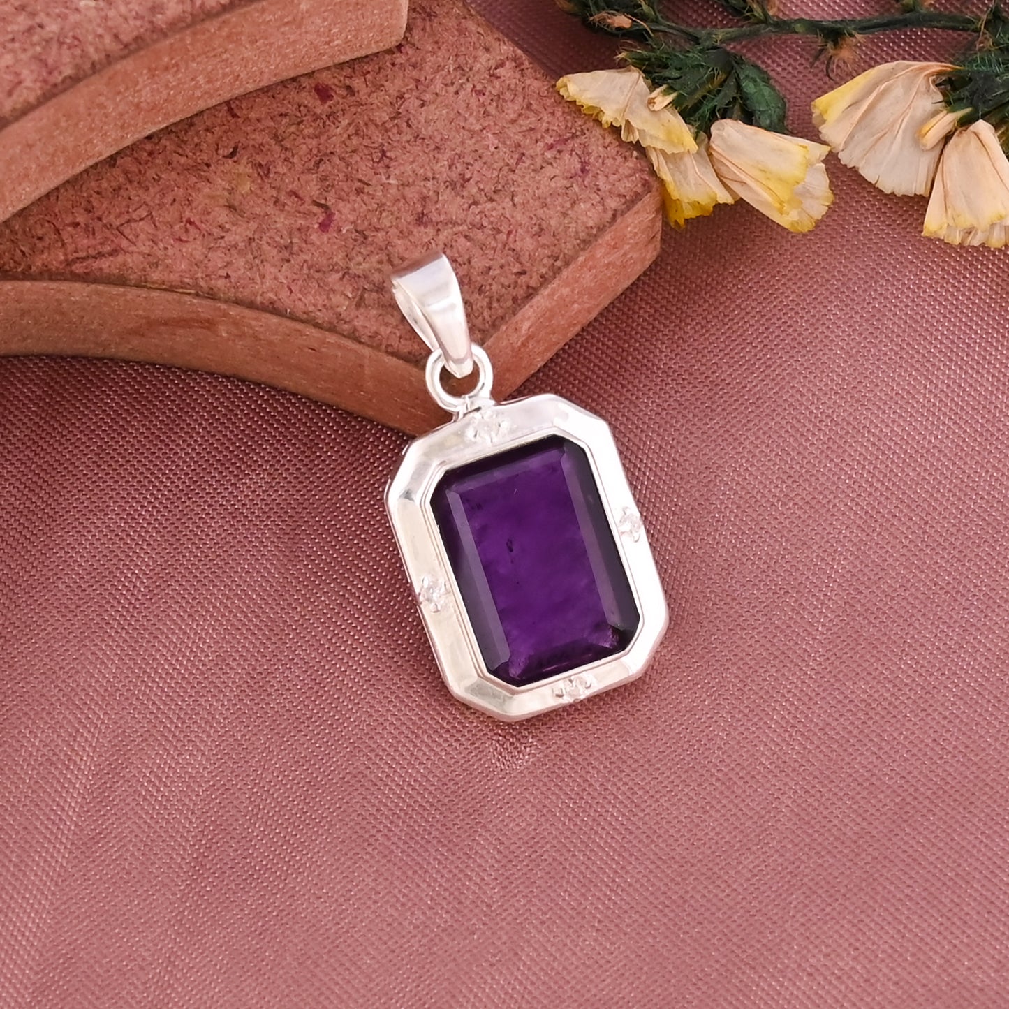 Natural Amethyst 925 Silver February Birthstone Pendant