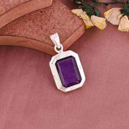 Natural Amethyst 925 Silver February Birthstone Pendant