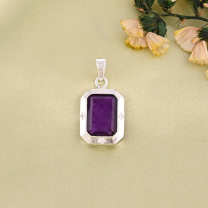 Natural Amethyst 925 Silver February Birthstone Pendant