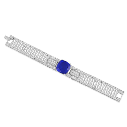 Elegant 925 Silver Bracelet with Cushion Cut Blue Sapphire Doublet & CZ Accents – Statement Jewelry for Women