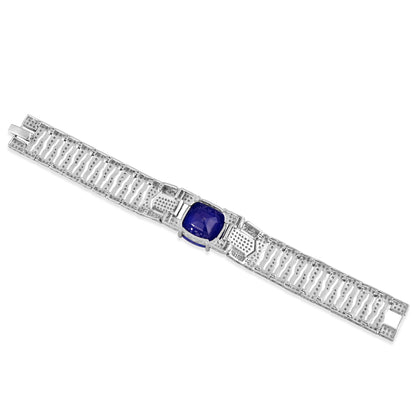 Elegant 925 Silver Bracelet with Cushion Cut Blue Sapphire Doublet & CZ Accents – Statement Jewelry for Women