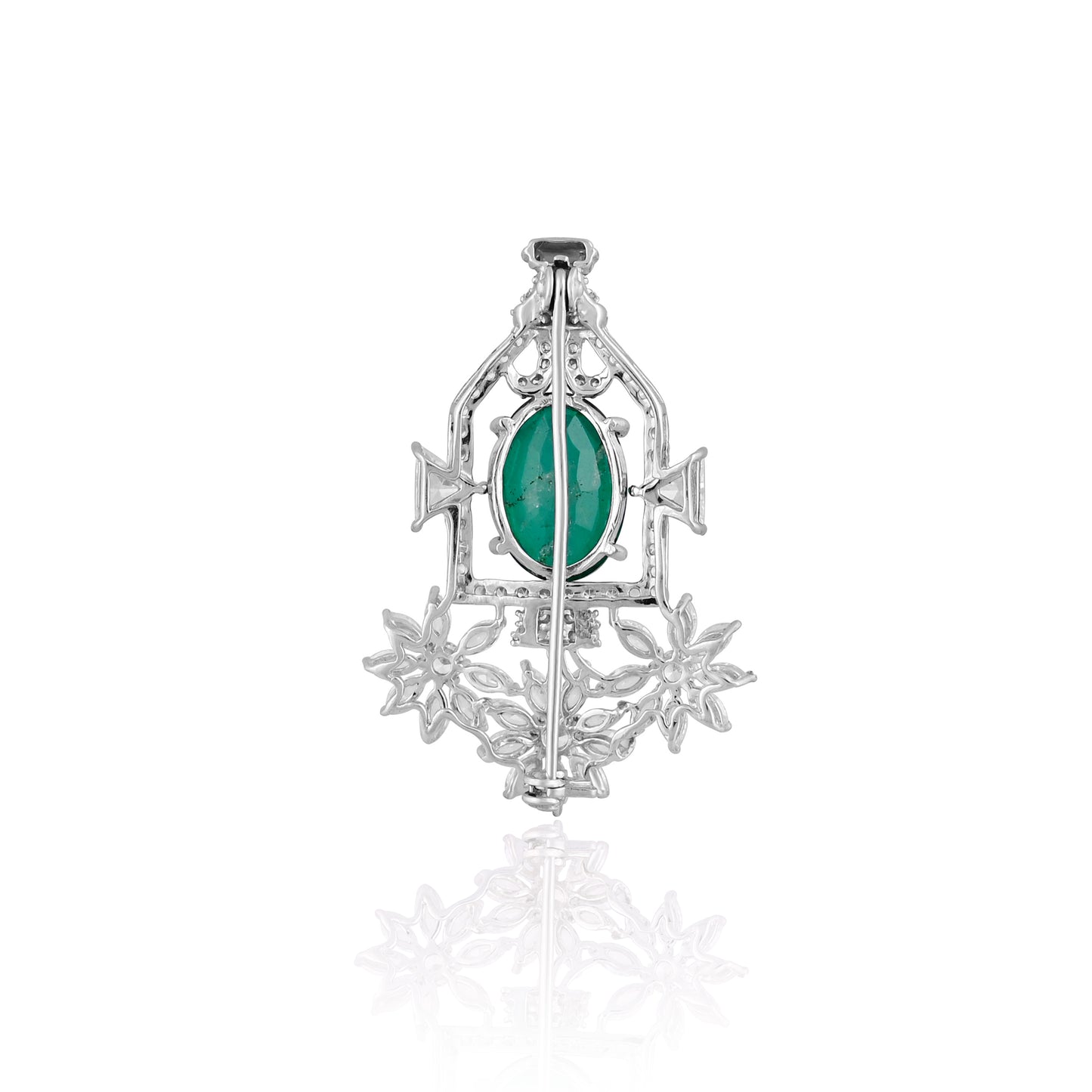 925 Silver Emerald Doublet CZ Studded Unisex Broach