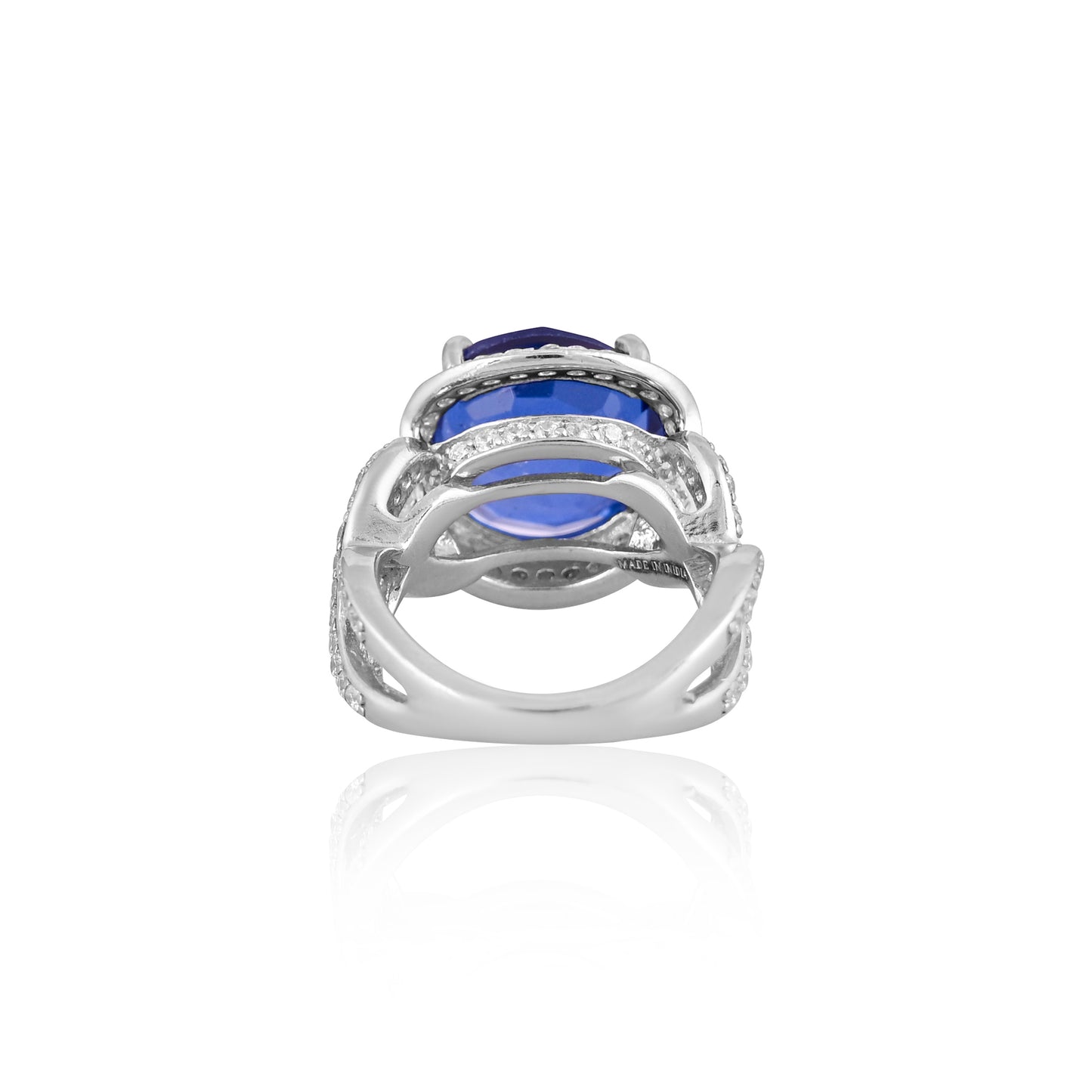 Elegant 925 Silver Ring with Blue Sapphire Doublet & CZ Halo – Statement Cocktail Jewelry