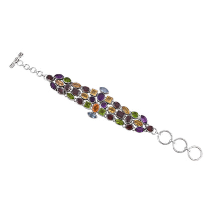 Natural Multi Gemstones 925 Sterling Silver Handmade Bracelet