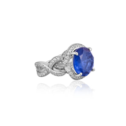 Elegant 925 Silver Ring with Blue Sapphire Doublet & CZ Halo – Statement Cocktail Jewelry