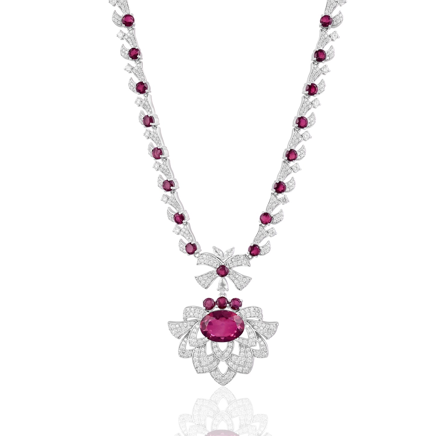 925 Silver Rhodolite Doublet Necklace | Lotus Design with CZ Accents | Elegant Sterling Silver Bridal & Statement Jewelry