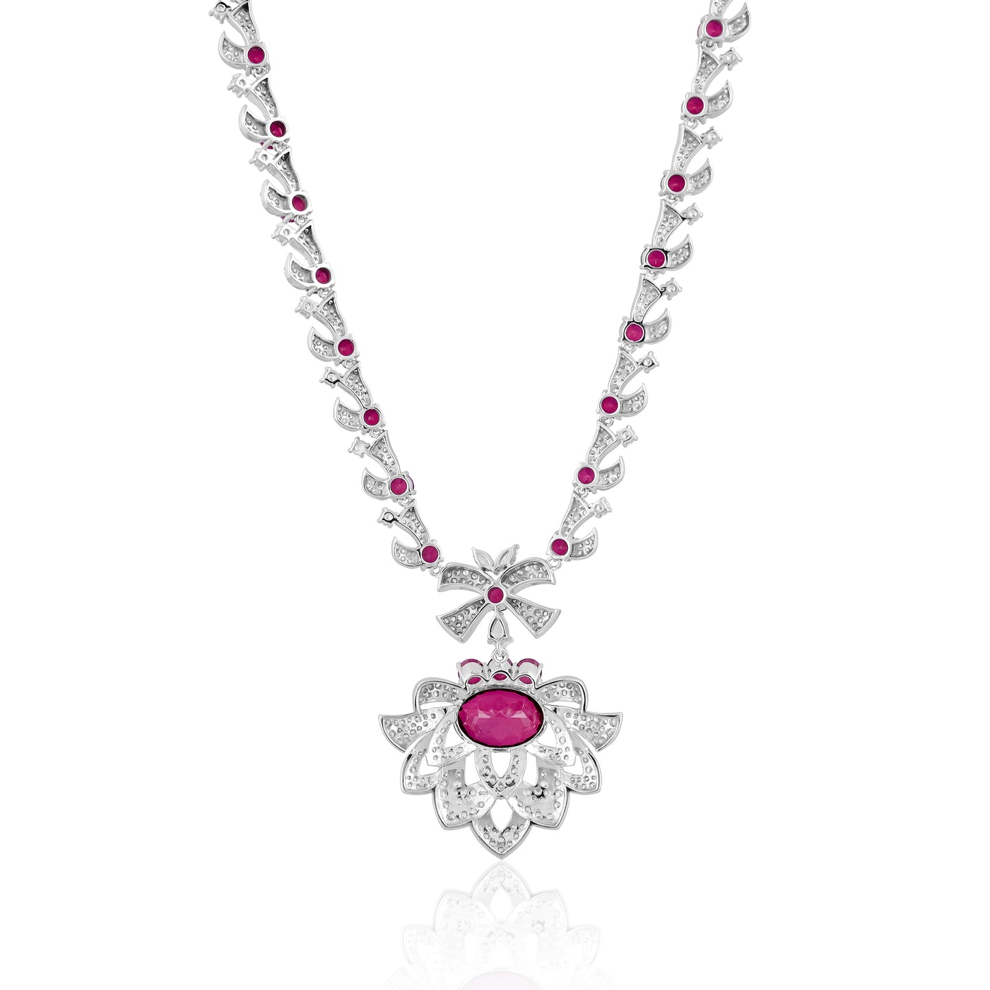 925 Silver Rhodolite Doublet Necklace | Lotus Design with CZ Accents | Elegant Sterling Silver Bridal & Statement Jewelry