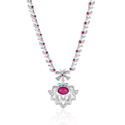 925 Silver Rhodolite Doublet Necklace | Lotus Design with CZ Accents | Elegant Sterling Silver Bridal & Statement Jewelry