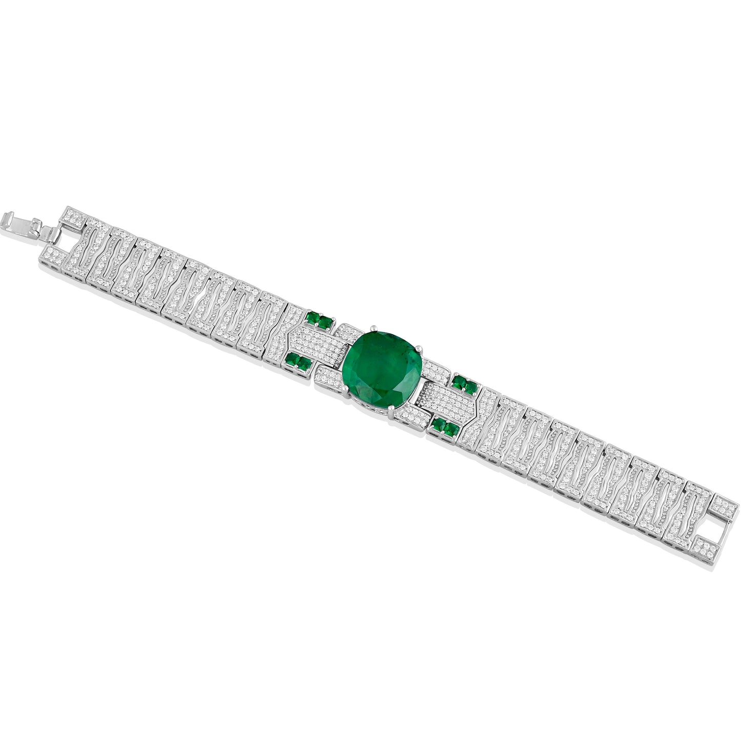 925 Silver Cushion Cut Emerald Doublet Bracelet with CZ Accents – Luxury Statement Jewelry for Women