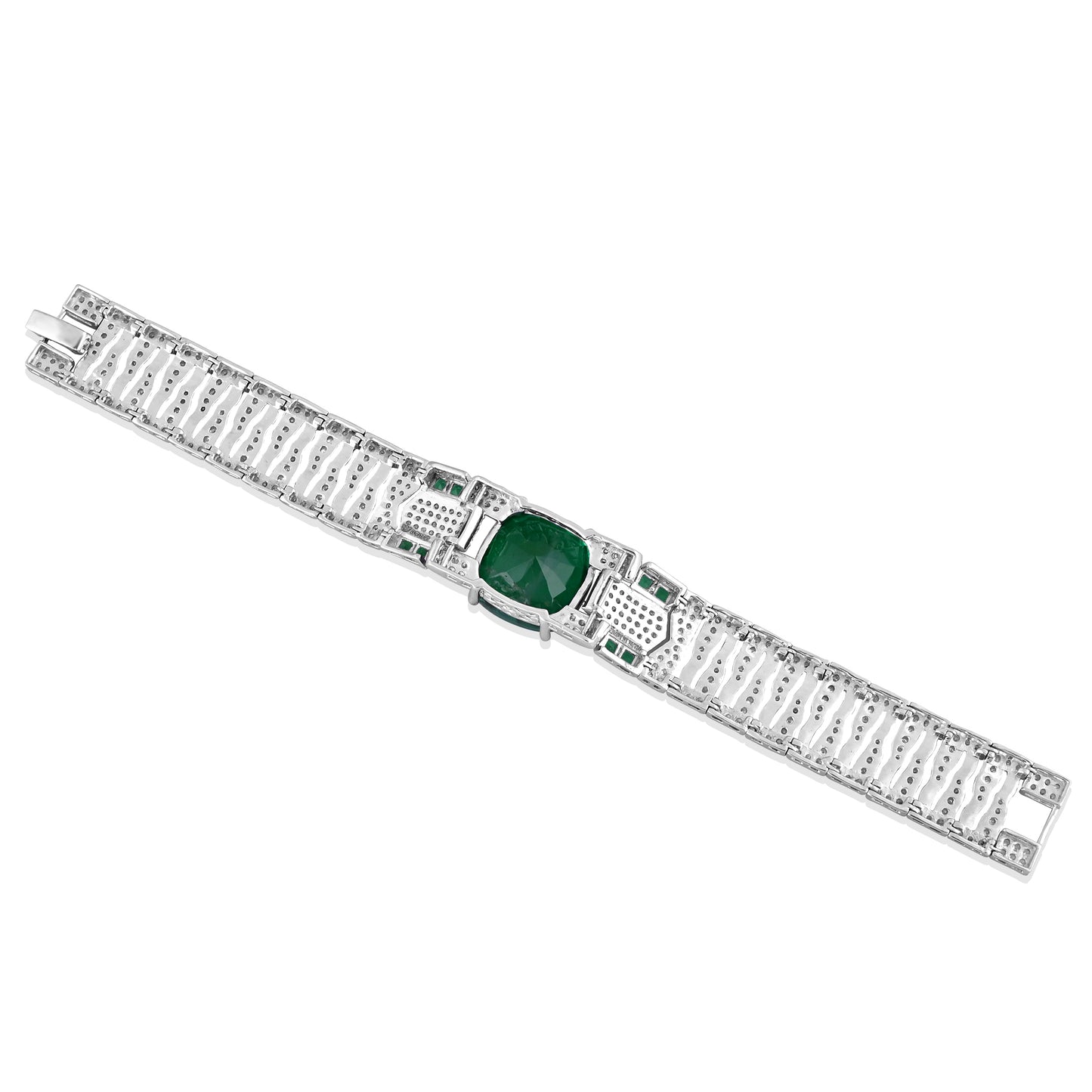 925 Silver Cushion Cut Emerald Doublet Bracelet with CZ Accents – Luxury Statement Jewelry for Women