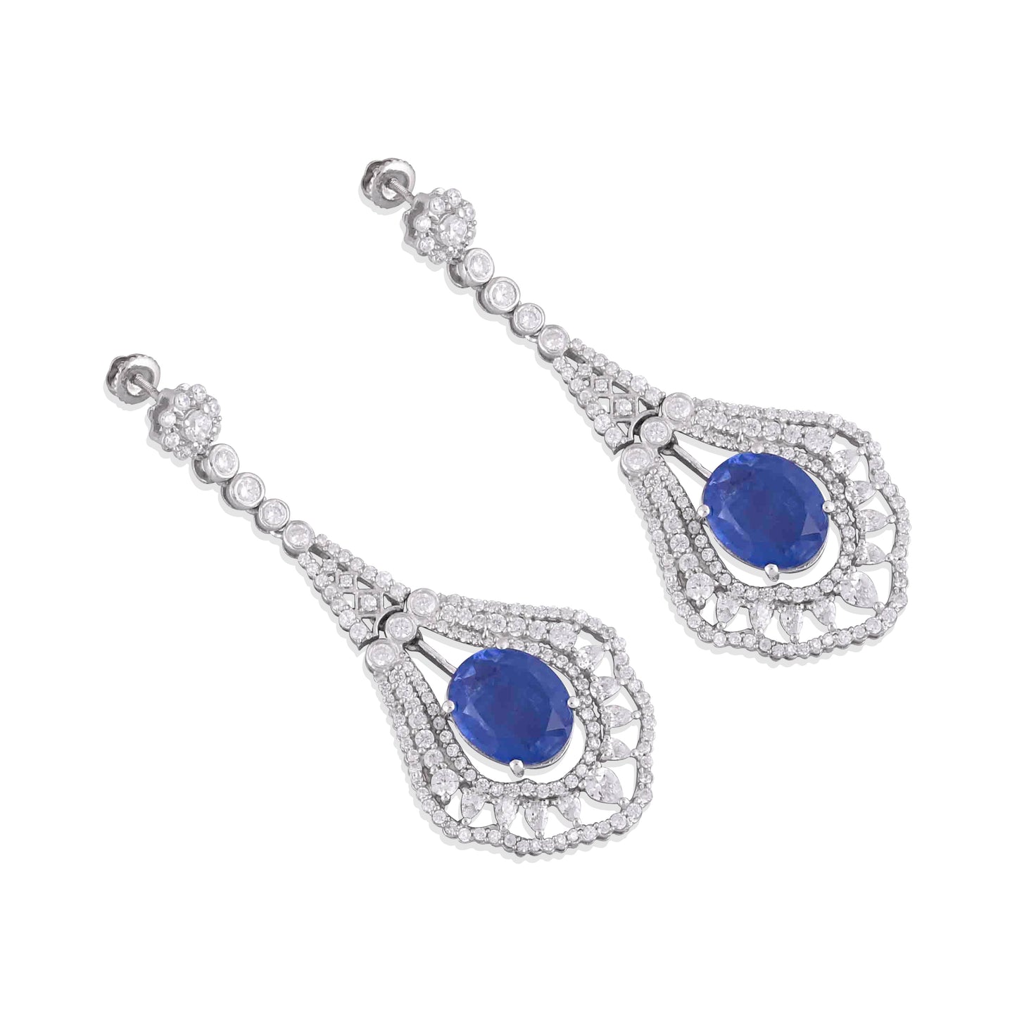 925 Silver Blue Sapphire Oval Doublet Drop Earrings with CZ Accents | Elegant Bridal Dangle Earrings | Fine Gemstone Jewelry for Women