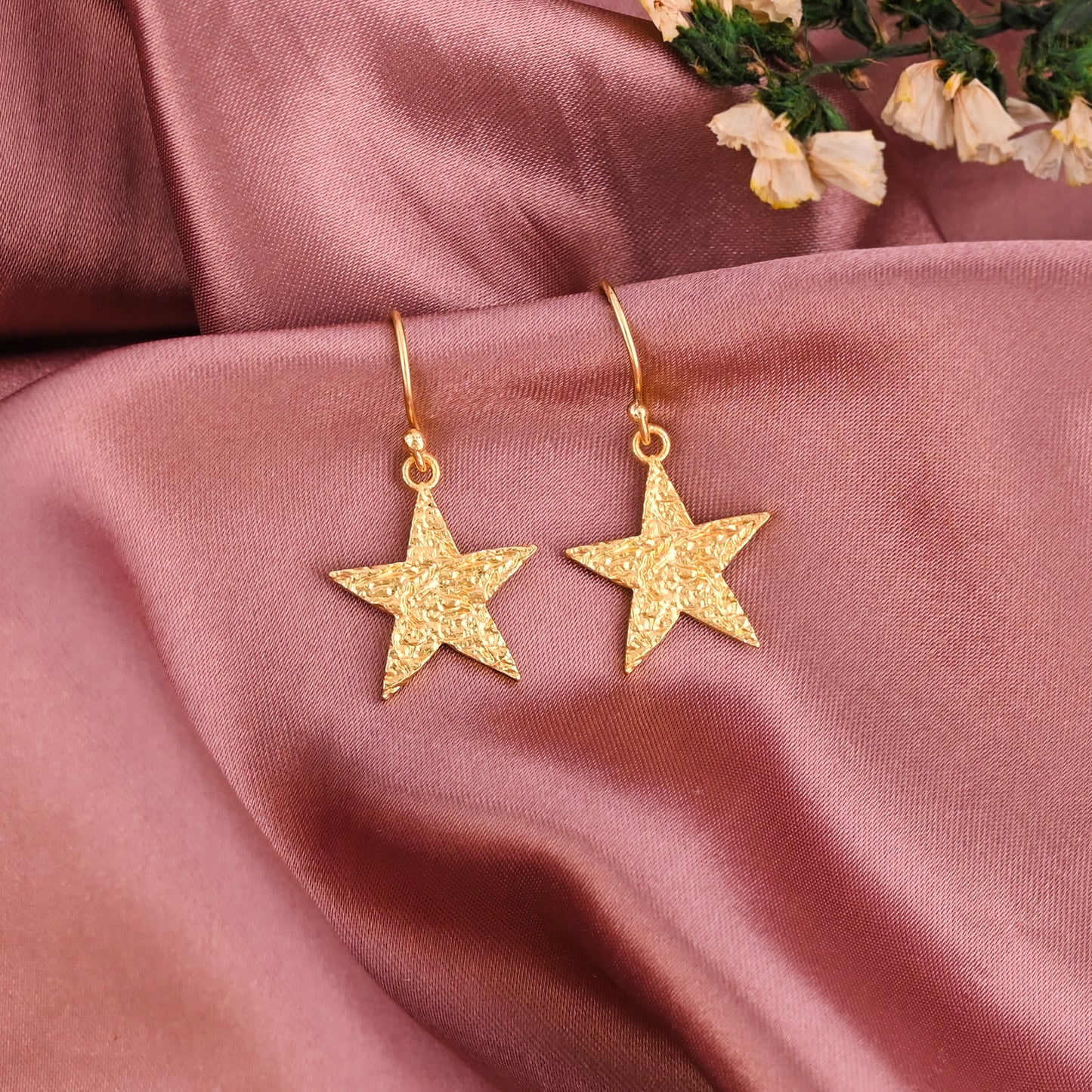 Textured Gold Star Earrings