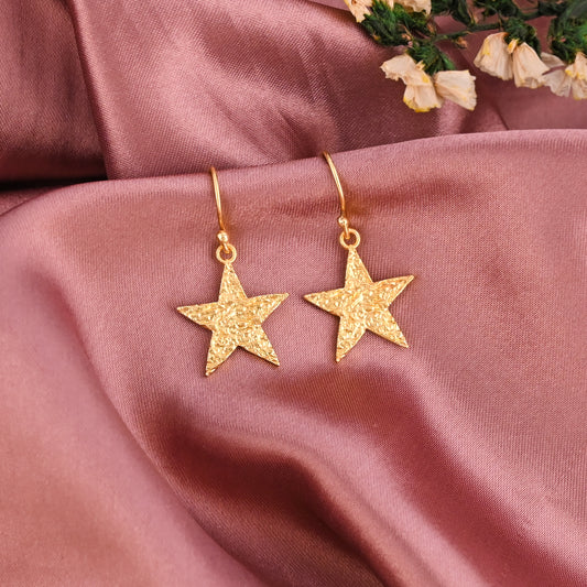 Textured Gold Star Earrings