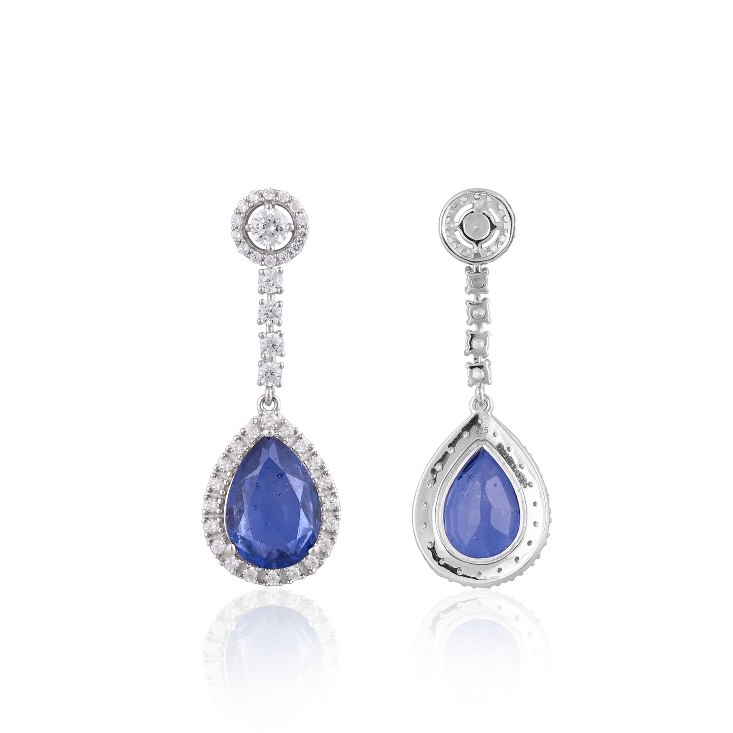 Pear Blue Sapphire Doublet Drop Earrings in 925 Silver with Cubic Zirconia – Elegant Bridal & Party Jewelry
