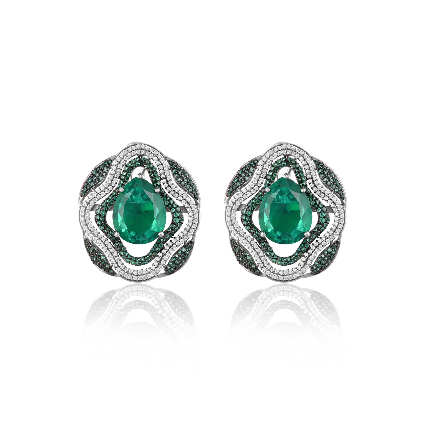 Luxury 925 Silver Stud Earrings with Emerald Doublet & CZ – Designer Statement Green Stone Jewelry