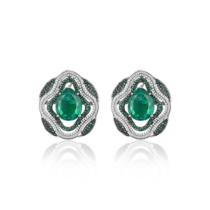 Luxury 925 Silver Stud Earrings with Emerald Doublet & CZ – Designer Statement Green Stone Jewelry