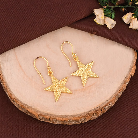 Textured Gold Star Earrings