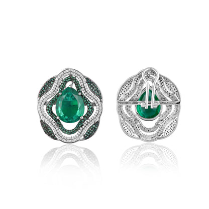Luxury 925 Silver Stud Earrings with Emerald Doublet & CZ – Designer Statement Green Stone Jewelry