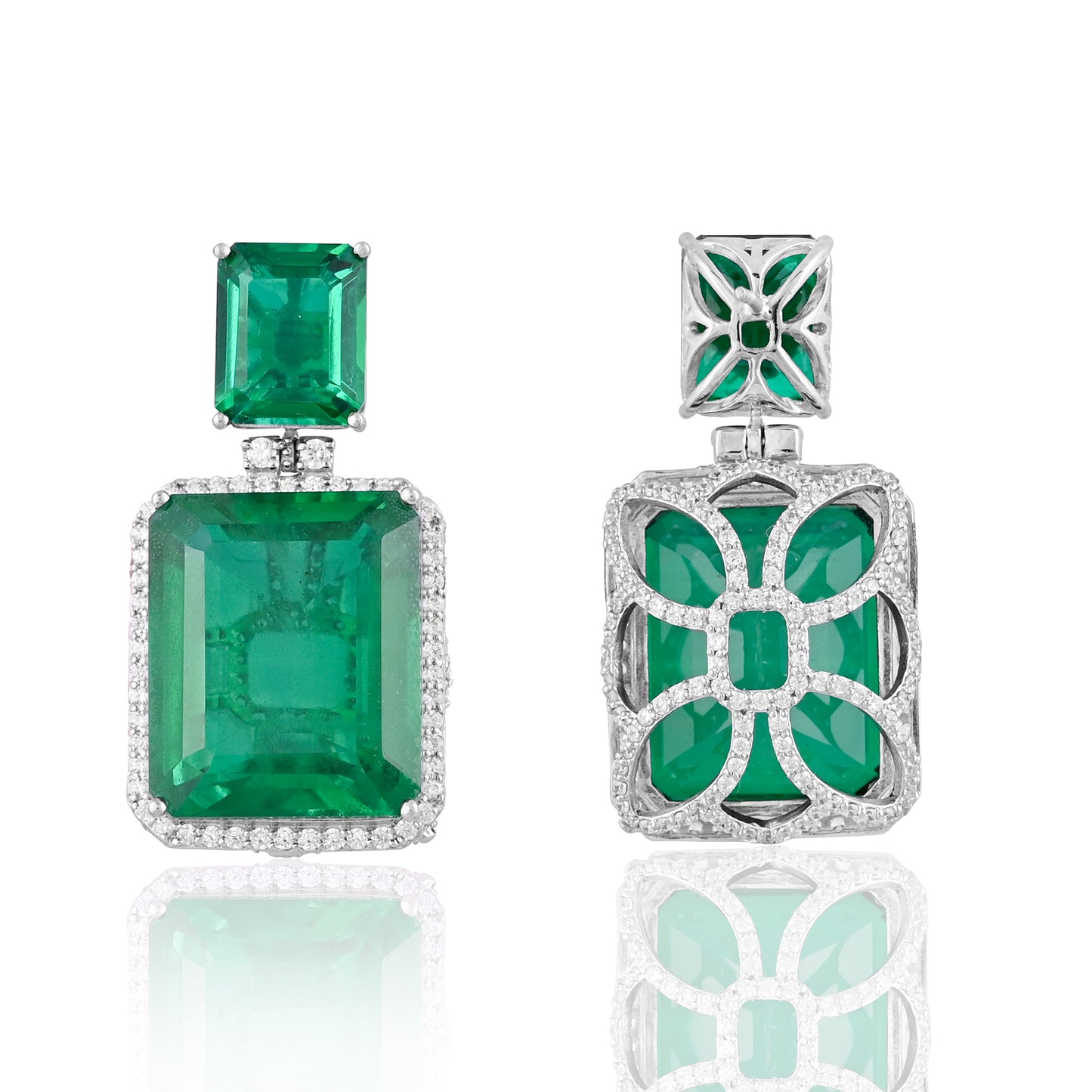 925 Silver Emerald Doublet Drop Earrings with CZ Halo – Elegant Statement Jewelry