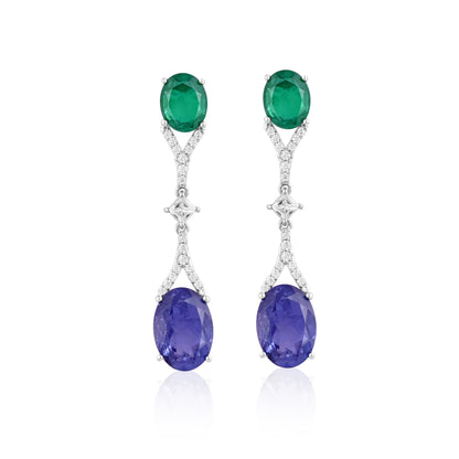 Elegant 925 Silver Drop Earrings with Green & Blue Gemstone Doublets and CZ – Luxury Statement Jewelry