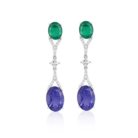 Elegant 925 Silver Drop Earrings with Green & Blue Gemstone Doublets and CZ – Luxury Statement Jewelry
