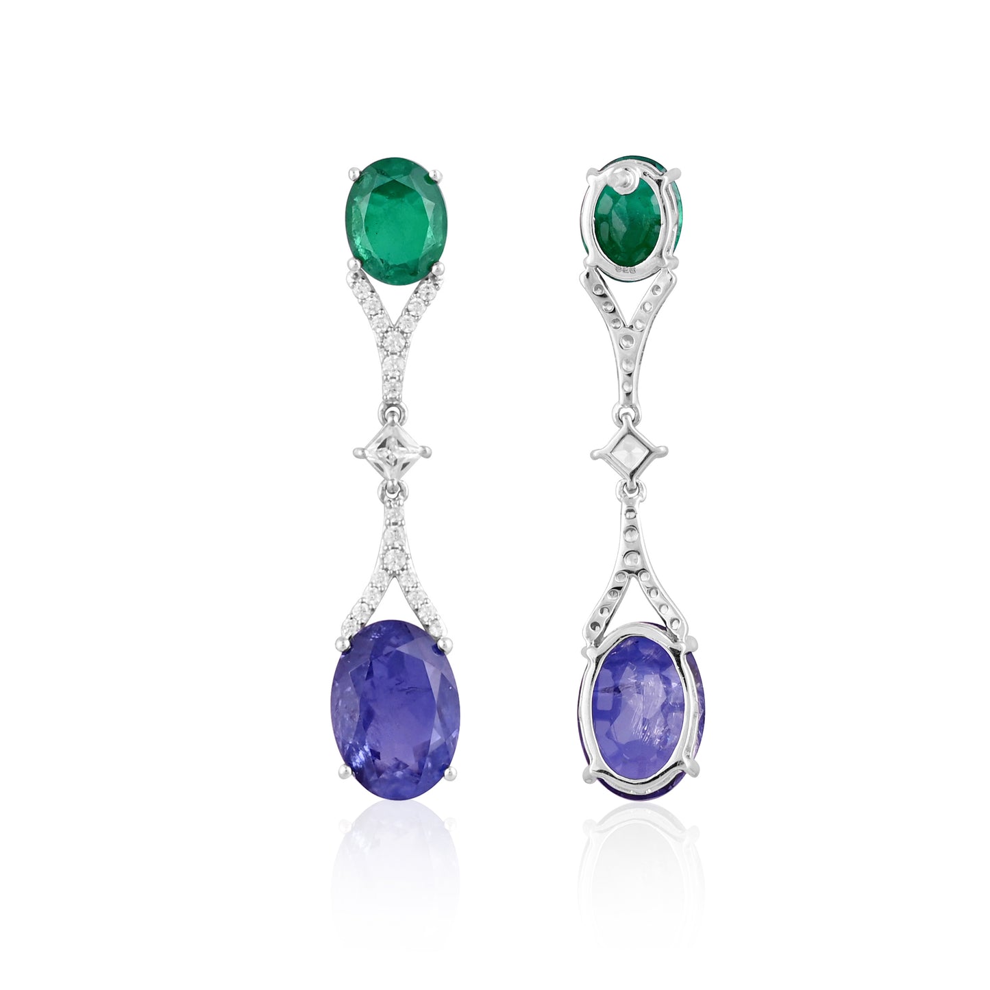 Elegant 925 Silver Drop Earrings with Green & Blue Gemstone Doublets and CZ – Luxury Statement Jewelry
