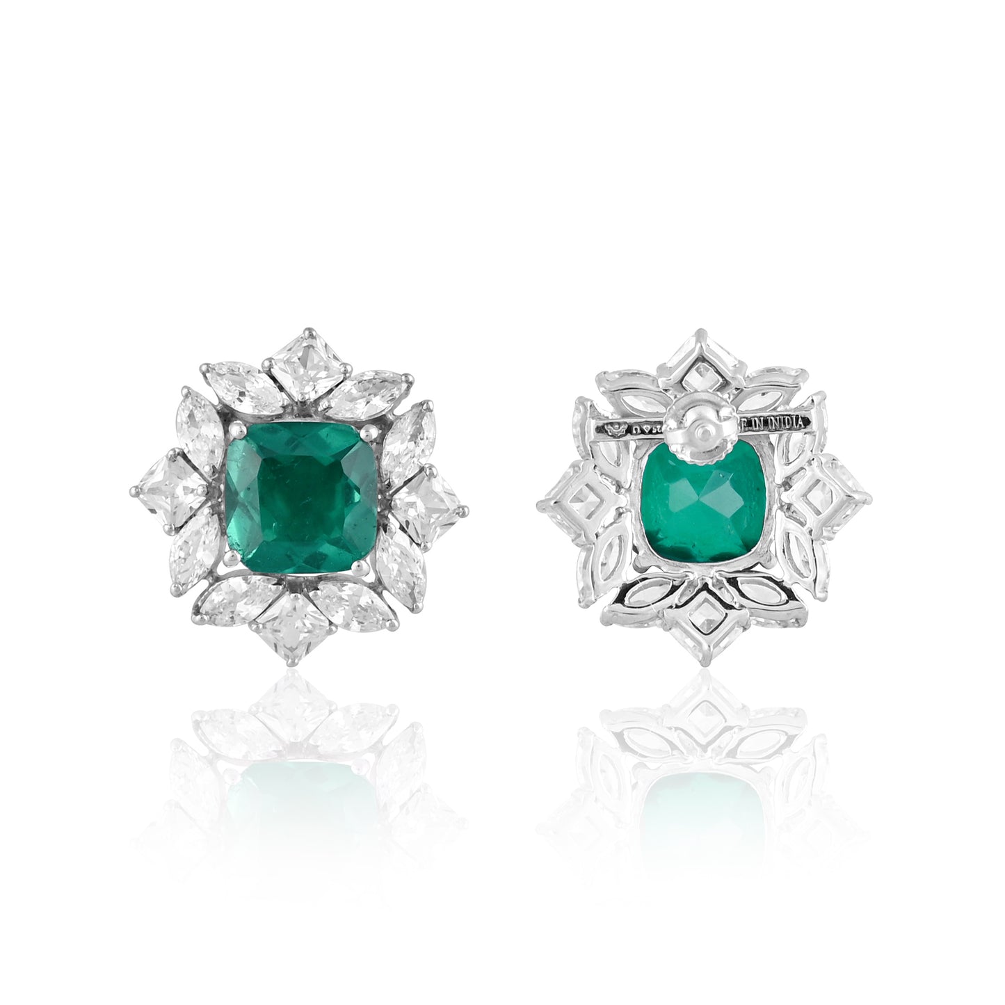 Square Emerald Doublet Stud Earrings in 925 Silver with Cubic Zirconia – Elegant Luxury Jewelry for Women