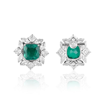 Square Emerald Doublet Stud Earrings in 925 Silver with Cubic Zirconia – Elegant Luxury Jewelry for Women