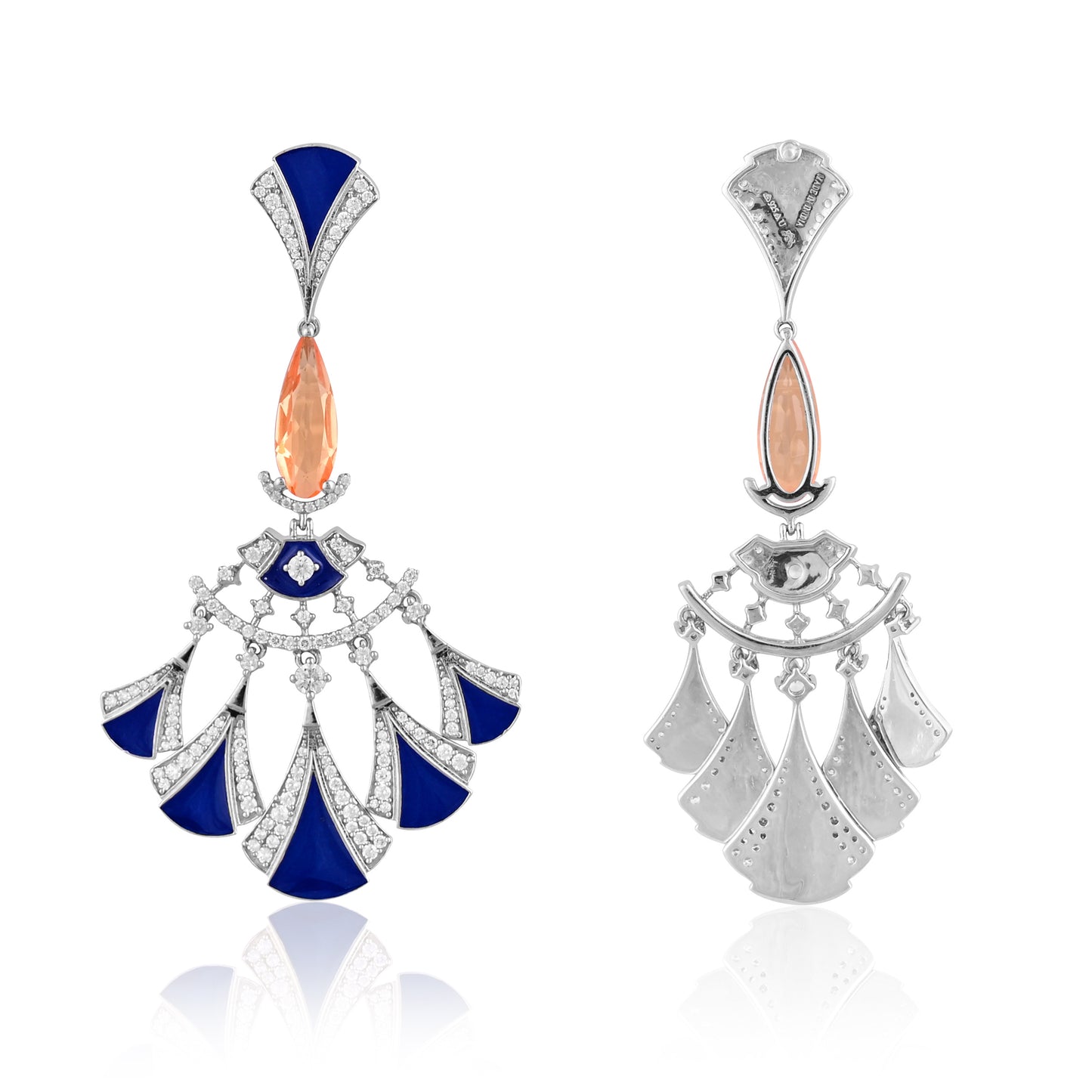 925 Silver Citrine Doublet Earrings | Blue Enamel & CZ Accents | Art Deco Style Sterling Silver Statement Jewelry for Women