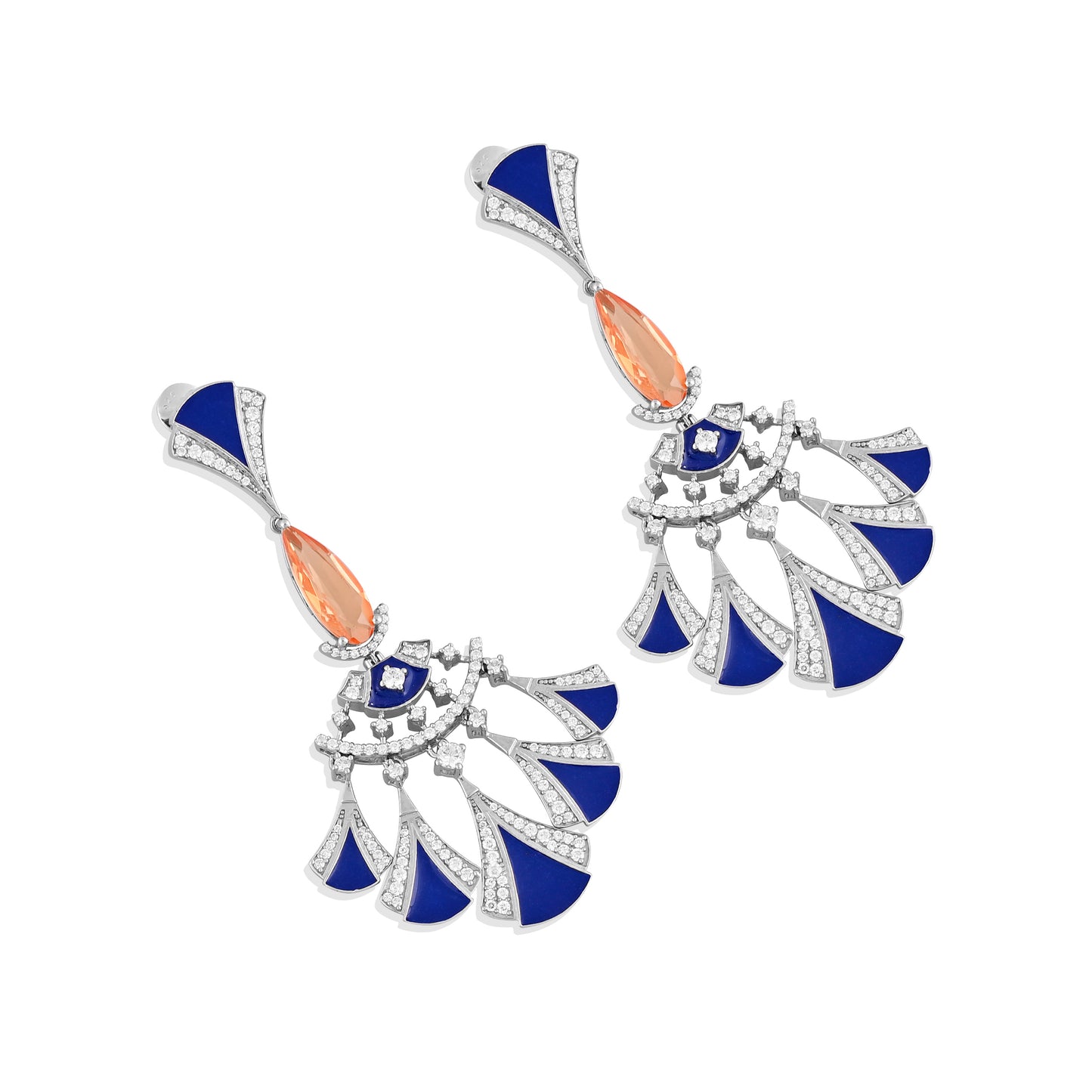 925 Silver Citrine Doublet Earrings | Blue Enamel & CZ Accents | Art Deco Style Sterling Silver Statement Jewelry for Women
