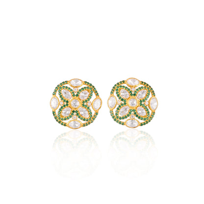 Moissanite & Green CZ 925 Sterling Silver Stud Earrings, Gift For Her, 925 Silver Earring