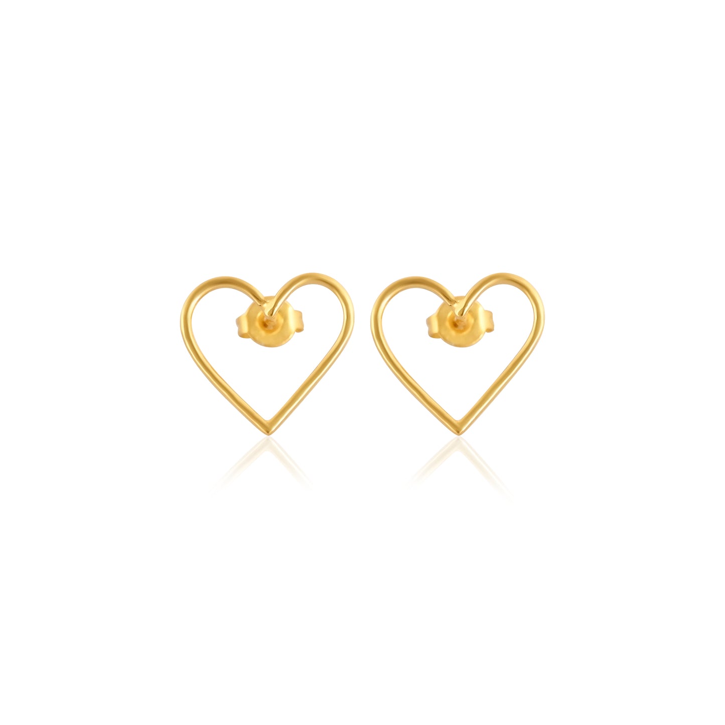 Minimalist Open Heart Stud Earrings in Gold-Plated Brass | Dainty Heart Outline Earrings for Women