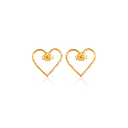Minimalist Open Heart Stud Earrings in Gold-Plated Brass | Dainty Heart Outline Earrings for Women