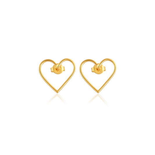 Minimalist Open Heart Stud Earrings in Gold-Plated Brass | Dainty Heart Outline Earrings for Women