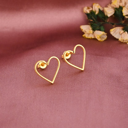 Minimalist Open Heart Stud Earrings in Gold-Plated Brass | Dainty Heart Outline Earrings for Women