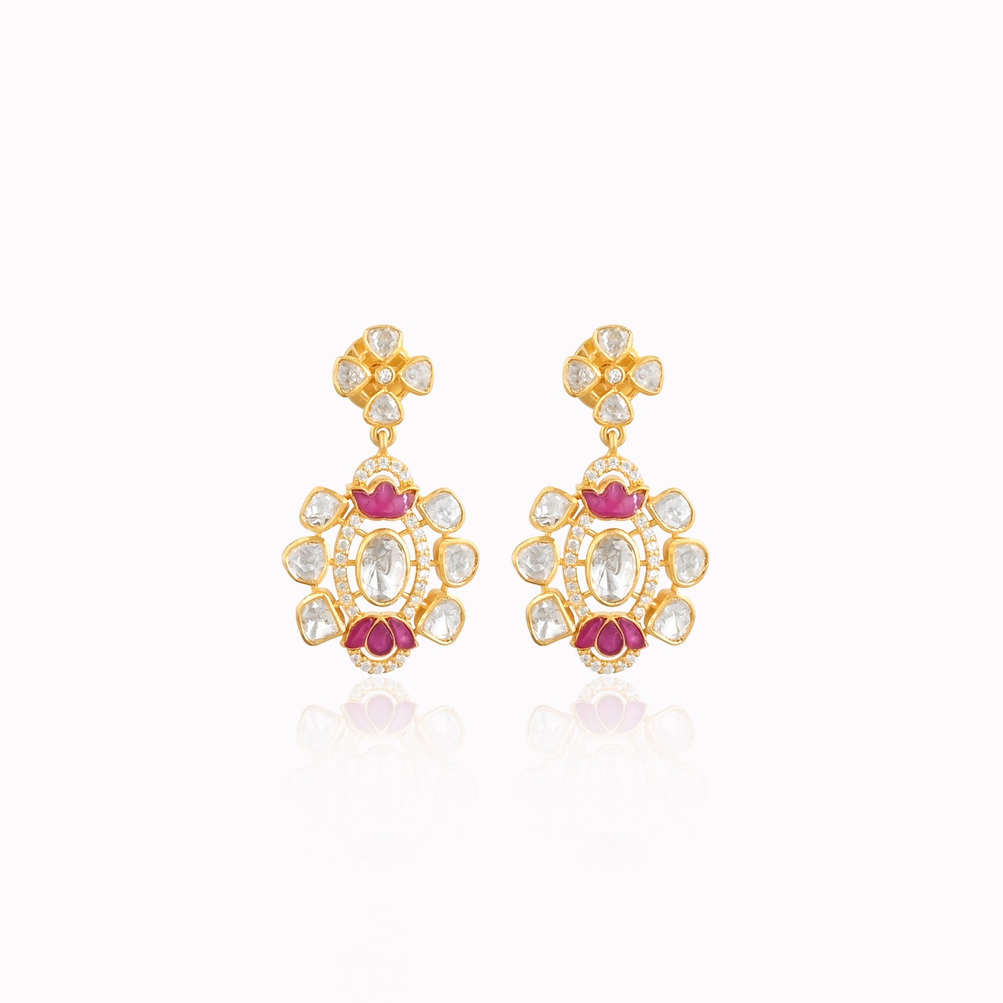 925 Silver Kundan Polki Necklace and Earrings Set with Ruby Red Talpe | Gold Plated Bridal Jewelry Set | Indian Wedding Jewelry
