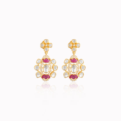 925 Silver Kundan Polki Necklace and Earrings Set with Ruby Red Talpe | Gold Plated Bridal Jewelry Set | Indian Wedding Jewelry