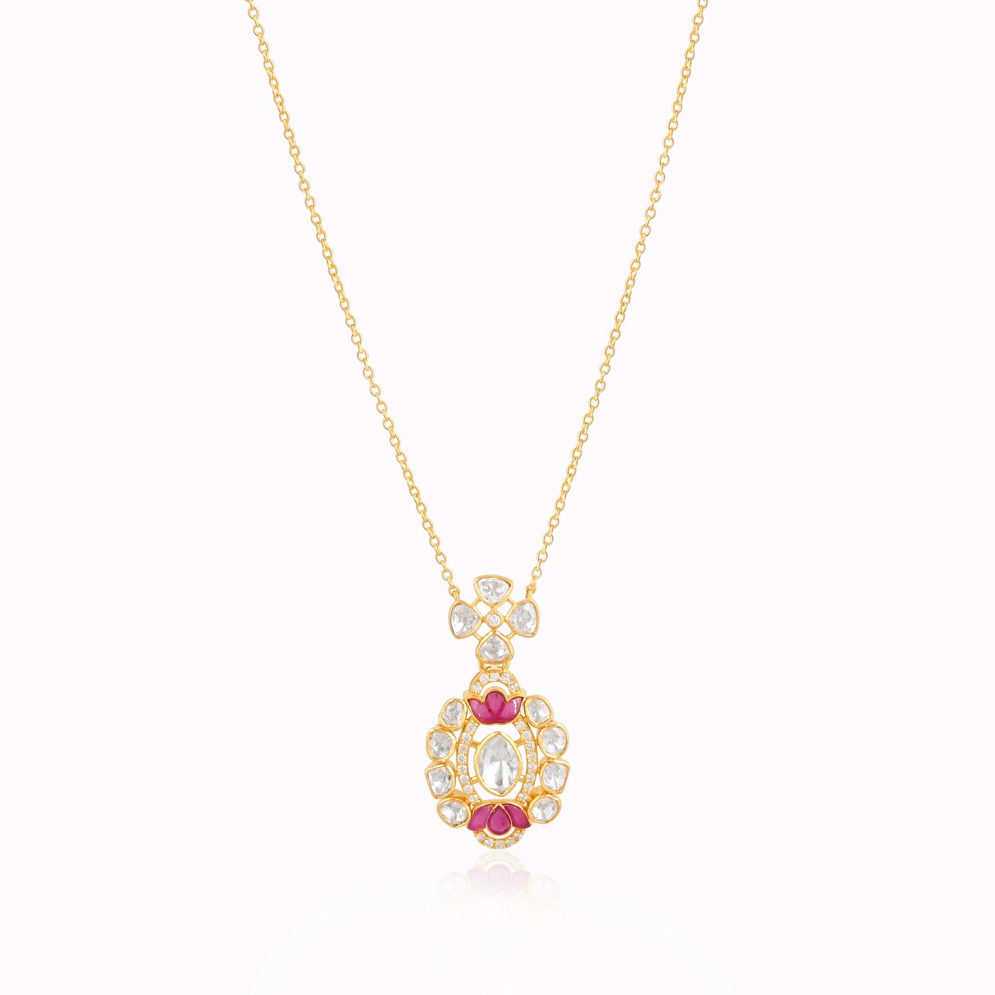 925 Silver Kundan Polki Necklace and Earrings Set with Ruby Red Talpe | Gold Plated Bridal Jewelry Set | Indian Wedding Jewelry