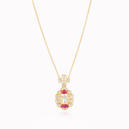 925 Silver Kundan Polki Necklace and Earrings Set with Ruby Red Talpe | Gold Plated Bridal Jewelry Set | Indian Wedding Jewelry